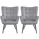 Yaheetech Accent Chair Set of 2 Modern Room Armchairs High Back Leather Chairs for Bedroom/Living Room Gray