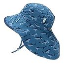 JAN & JUL Kids' Sun-Hat for Girls Boys, Lightweight, Breathable Polyester (L: 2-5T, Shark with Navy Trim)