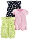 Simple Joys by Carter's Baby Girls' 3-Pack Snap-up Rompers, Light Green/Navy Dots/Pink Stripe, 12 Months