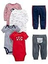 Simple Joys by Carter's 6-Piece Bodysuits (Short Long Sleeve) and Pants Set Infant Toddler Clothing, Multicolore/Chiens/Imprimé Textee/Ours/Rayures, 0-3 Mois Bébé garçon