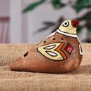 'Hand-Painted Bird-Shaped Ceramic Ocarina in Warm Hues'