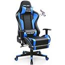 GTRACING Gaming Chair with Footrest and Bluetooth Speakers Music Video Game Chair Heavy Duty Ergonomic Computer Office Desk Chair (Blue)
