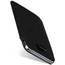 moex Slide Case for Microsoft Lumia 650, Ultra Thin, Holster Mobile Phone Case Made of Vegan Leather, Premium Mobile Phone Case, 360 Degree Complete Protection with Pull-Out - Black