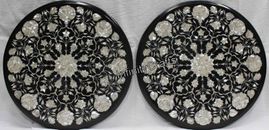 21 Inches Round Marble Coffee Table Top MOP Inlay Work Sofa Table Set of 2 Piece