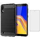Asuwish Phone Case for Samsung Galaxy A10 with Tempered Glass Screen Protector Cover and Cell Accessories Slim Thin Rugged TPU Silicone Rubber A 10 10A SM A105M 6.2 inch Women Men Carbon Fiber Black