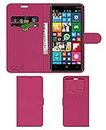 ACM Leather Window Flip Wallet Front & Back Case Compatible with Nokia Lumia 830 Mobile Cover Pink