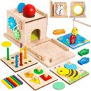 Juguetes Montessori de madera 8 en 1 para bebés de 6-12 meses, caja de permanencia de objetos, Woo