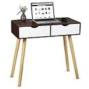 Dime Arts Shoppee Engineered Wood Desk with 2 Drawers for, Computer Desk with Storage Shelves, Makeup Vanity Desk, Modern Writing Study Table Home Office Desks for Bedroom (Brown & White)