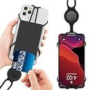 【Bone】Cell Phone Lanyard with Card Holder, Universal Neck Phone Strap for for iPhone 15 14 13 12 Pro Max Samsung, Smartphone Detachable Silicone Straps, fits 4" to 6.7" Phone Tie (2nd Gen) - Black