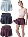 3 Pack Girls Flowy Shorts with Spandex Liner 2-in-1 Youth Butterfly Skirts for Fitness, Running, Sports (Set 10, Youth Medium)