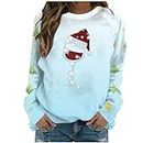 SKDOGDT Ugly Christmas Sweaters For Women 2023 Cute Red Wine Long Sleeve Crewneck Sweatshirts Teen Girls Holiday, A01-light Blue, XX-Large