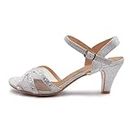 Womens Diamante High Heel Mules Ladies Bridal Wedding Shoes Evening Party Prom Occasion Heeled Strappy Sparkly Dress Sandals Ankle Strap Fashion Heels Shoes Silver Glitter