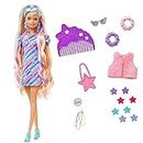 Barbie - Super Chioma Bambola con Abito a Stelle, Capelli Fantasia Lunghi 21,6cm, Abito, 15 Accessori alla Moda - 8 con Effetto Cambia Colore, Giocattolo per Bambini 3+ Anni, HCM88