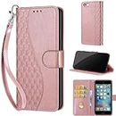 SATURCASE Case for Apple iPhone 6 6S, S-Cube PU Leather Flip Magnet Wallet Stand Card Slots Hand Strap Protective Cover for Apple iPhone 6 6S (BL-Rose Gold)