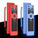 [2 Pack] WQNIDE Silicone Protective Case Cover for Vizio XRT140 Smart TV Remote Control,Shockproof Vizio XRT140 LED QLED HD UHD TV Remote Replacement Case with Lanyard (Red+Grow Blue)