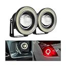 AICEL 2PCS Car Angel Eye Fog Light, Round COB LED Lamp High Power Bright with White Halo Angel Eye Rings Headlight, Universal Daytime Running Light DRL Car Driving Bulbs Projector (Red)