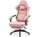 Dowinx Gaming Chair Breathable Fabric Computer Chair with Pocket Spring Cushion, Comfortable Office Chair with Gel Pad and Storage Bags, Massage Game Chair with Footrest, Pink