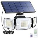 intelamp Solar Lights Outdoor, 3 Head Solar Motion Sensor Lights for Outside, IP65 Waterproof Security Flood Lights, Separate Solar Panel with 9.8FT Cable Remote Control