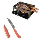 ANSHEZ Foldable Barbeque Grill Stand for Gas Stove, Mini Tandoor Stand with 2 Skewers & 1 Jali | Small Knife with Cover for Kitchen Use