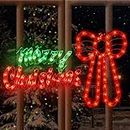 JUSTPRO 2 Pack Christmas Window Silhouette Lights Decorations, Lighted Merry Christmas Sign and Bow Christmas Window Lights for Holiday Indoor Wall Door Glass Decorations