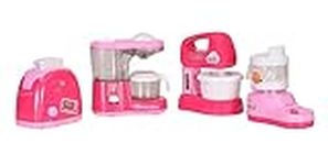 Quasar Mini Household 4 in 1 Set Toy Home Appliance Battery Operated. Home Appliance with Real Like Working Set Includes -1 Coffee Machine, 1 Toast Machine, 1 Mixture, and 1 Juicer - Multi Color
