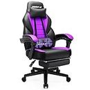 BOSSIN Purple Gaming Chair, Leather Computer Desk Chair with Footrest and Headrest, Ergonomic Heavy Duty Design, Large Size High-Back E-Sports, Big and Tall Gaming Chair (Purple)