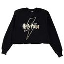 Harry Potter Foliendruck Lightning Bolt Damen geerntete Sweatshirt Schwarz L | Hogwarts, Geschenkidee für Frauen, Damenmode Crop Top
