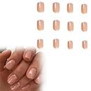 OSUWLSI 15 Uñas Cortas de Prensa en uñas, cuadradas de Sheer Nude Fake Nails Full Cover con Adhesivo para uñas, Color Nude, acrílico y uñas Artificiales para Mujeres y niñas