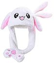 Kiditos Plush Rabbit Hat, Ear Moving Jumping Hat, Funny LED Glowing Headwear Bunny Hat Cap for Women Girls, White
