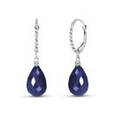 14K. GOLD LEVER BACK EARRINGS WITH DIAMONDS & SAPPHIRE (White Gold)