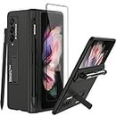 COCOING for Samsung Galaxy Z Fold 3 Case with Pen Holder,Special Hinge Protection case with Screen Protector,Built-in Magnetic Stand,for Samsung Z Fold 3 5G (Black)