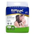 Bumtum Baby Diaper Pants, Large Size, 62 Count, Double Layer Leakage Protection Infused With Aloe Vera, Cottony Soft High Absorb Technology (Pack of 1)