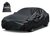 Kayme Car Cover Waterproof Breathable, Outdoor Full Cover Sun Rain Dust All Weather Protection with Zip and Cotton Lined, Fit Sedan (470 To 490cm) 3XL Black