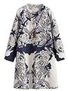 Minibee Women's A-Line Dress Ethnic Floral Print Dresses Long Sleeve Retro Linen Tunic XL