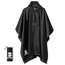 SaphiRose Multifunctional Mens Womens Rain Poncho Waterproof Outdoor Raincoat Jacket Adults (Black)