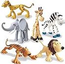 TEC TAVAKKAL Set of 6 Big Size Full Action Toy Figure Jungle Cartoon Wild Animal Toys Figure Playing Set for Kids Current Animals Lion Giraffe Elephant Tiger Toys for Children (Set of 6 Animal Toys)