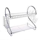 Large Dish Drying Rack Cup Drainer 2-Tier Strainer Holder Tray Stainless Steel Kitchen Accessories (Color : Silver)