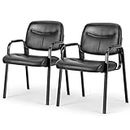 edx Waiting Room Guest Chairs Set of 2 with Padded Arms, Leather Office Stationary Reception Side Chair for Home Desk Conference Lobby Church Medical Clinic Elderly Student, Lumbar Support-Black