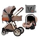 Luxury Pram Baby Strollers Coches para Bebes Baby Girl Stroller Two-Way Cart Pushchair,with 6 Stroller Gift Accessories,High Landscape Pushchair Strollers for 0-36 Months Kids (Color : Gold)