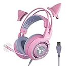 SOMIC G951 Pink Gaming Headset: 7.1 Virtual Surround Sound Detachable Cat Ear Headphomes LED, USB, Lightweight Self-Adjusting Over Ear Headphones for Girlfriend Women Kids