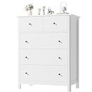 HOUSUIT White Dresser with 5 Drawers, Tall Dresser Chest of Drawers, 5 Drawer Dresser with Deep Space, Wood Dresser Storage Cabinet for Living Room, Hallway, Office, White