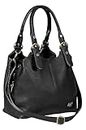 Big Handbag Shop BHBS - borsa a tracolla da donna, misura media, con tracolla lunga e un piccolo charme tascabile. , Nero (Schwarz (Plain S105)), Medium