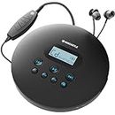 Oakcastle CD100 Rechargeable Bluetooth CD Player | 12hr Portable Playtime | In Car Compatible Personal CD Player | Headphones Included, AUX Output, Anti-Skip Protection, Custom EQ, CD Walkman (Black)