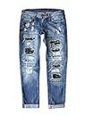 EVALESS Ripped Jeans for Women Boyfriend Distressed Patchwork Print Democracy Mom Jeans 2023 Fashion Wide Leg Losse Baggy Skull Denim Pants with Hole Blue Small