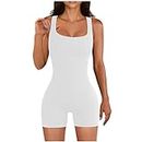 QACKNE Flash Deals of the Day Clearance Women Yoga Romper Workout Ribbed Square Neck Jumpsuits Sexy One Piece Tank Top Jumpsuit Fashion Clothes 2024 Beach Jumpsuits for Women