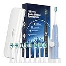 Fronix Electric Toothbrush for Adults with 8 Brush Heads, Sonic Toothbrush Rechargeable with a Holder & Travel Case, 2.5 Hours Charge for 120 Days Use - Light Blue