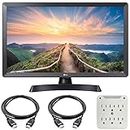 LG 24LM530S-PU 24 inch HD Smart TV with webOS 3.5 Bundle with 2X 6ft High Speed HDMI Cable Black and Stanley SurgePro 6 NT 750 Joule 6-Outlet Surge Adapter with Night Light