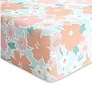 Haus and Kinder 100% Cotton Flat Crib Sheet for Baby | Cot and Crib Sheets for Newborn Baby Mattress | Size 120 cm x 180 cm | Bold Floral