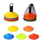 YSBER 25Pcs Football Training Cones Set, Sports Cones 5 Color Markings, 7.5 Inch Round Cone, Safety Football Training Cone Fit Children's Training Sports Field Equipment, with Plastic Bracket