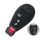 BROVACS Replacement Key Shell + Uncut Blank Emergency Insert Key Compatible with DODGE CHRYSLER JEEP Smart Keyless Entry Remote Key Case Fob 4 Buttons 3 BTN + Panic PG755B